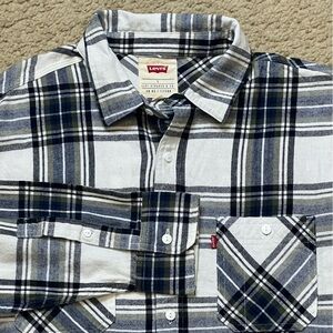 Levi's Black and Off-White Plaid Men's Western Flannel Long Sleeve Shirt Sz L